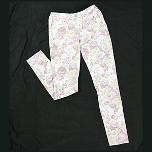 YMI Pastel Pink Floral Roses Foxy Super Skinny Mid Rise Zip Fly 5-Pocket Jeans 9